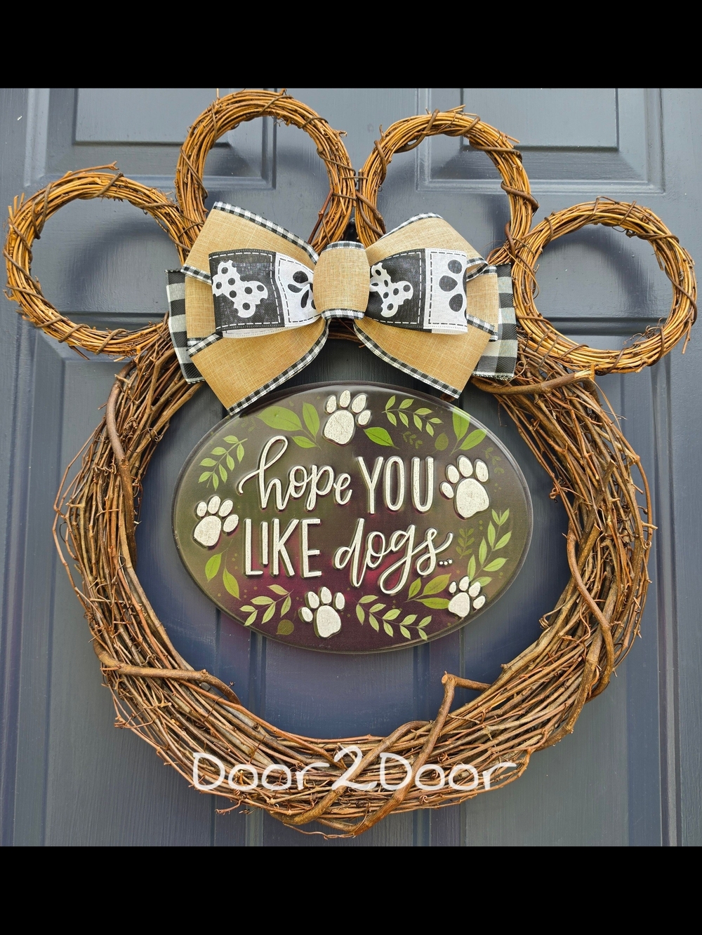 Rustic Paw Print Wreath Door Hanger - Brown and Tan